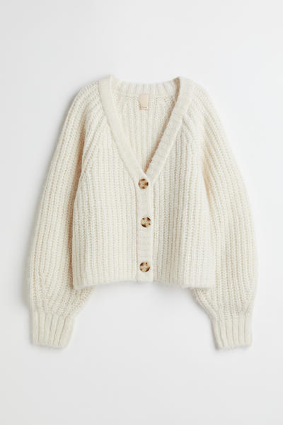 Wool Blend Rib-Knit Cardigan