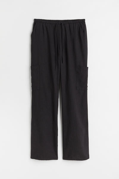 Wide linen blend trousers
