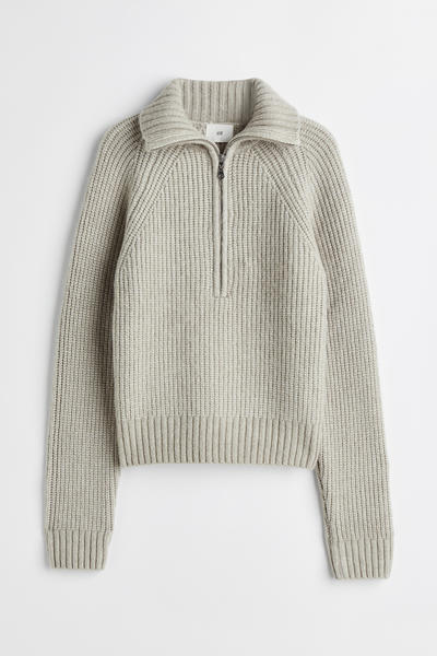 Rib knit zip Sweater