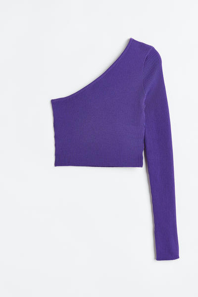 One shoulder rib knit top