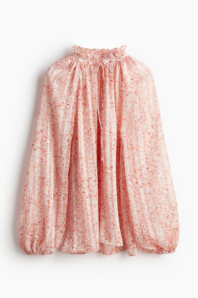 Ruffle Trim Crepe Blouse