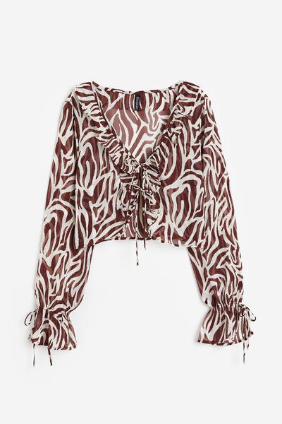 Ruffle trim crepe blouse