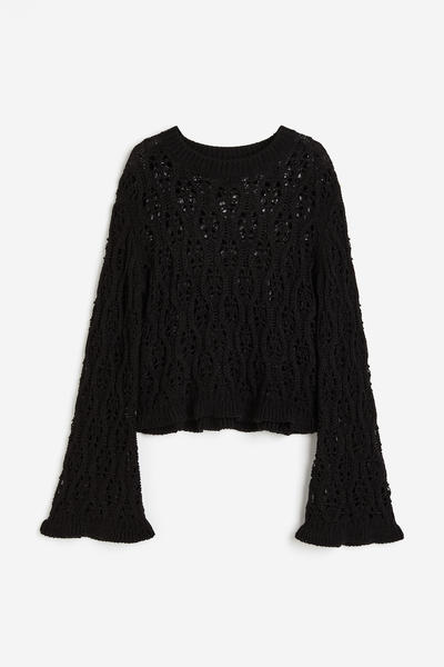Pointelle ruffle sweater