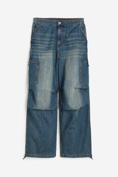 Denim parachute trousers
