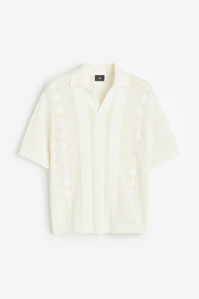 Loose fit pointelle-knit polo