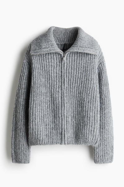 Rib-knit zip cardigan