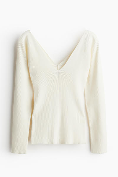 V-neck rib knit sweater