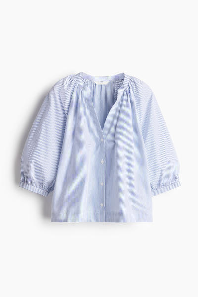 Poplin Balloon-Sleeve Blouse