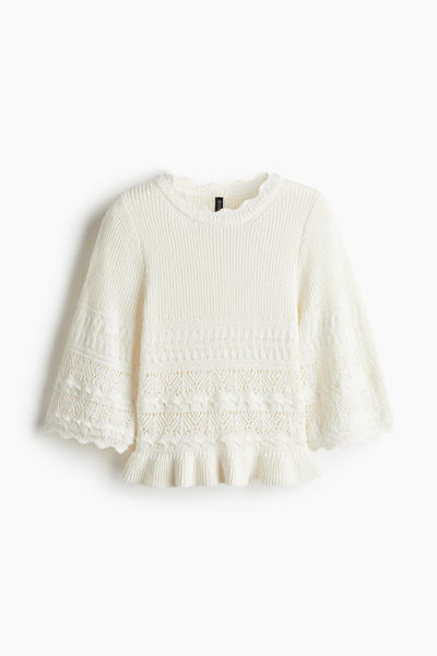 Pointelle Knit Ruffle Sweater