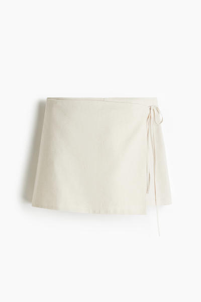 Linen Blend Wrap Skort