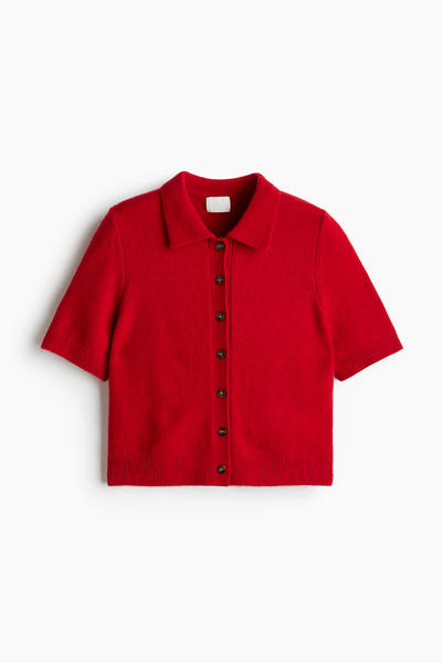 Short‑sleeve collared cardigan