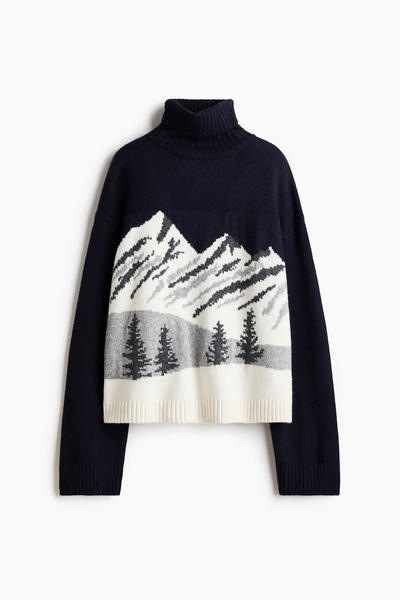 Jacquard knit turtleneck sweater