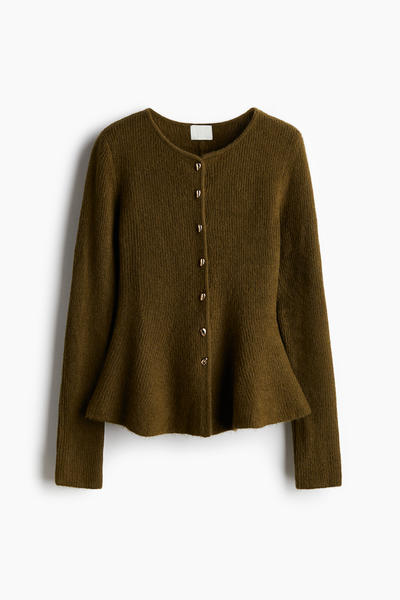 Rib peplum cardigan