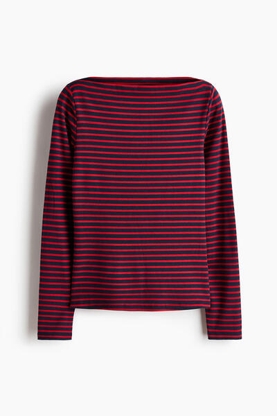 Ribbed boat-neck top