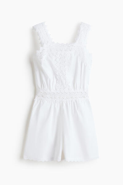 Lace Trim Cotton Romper