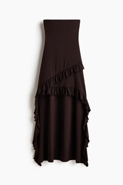 Brown High-Low Ruffle Dress