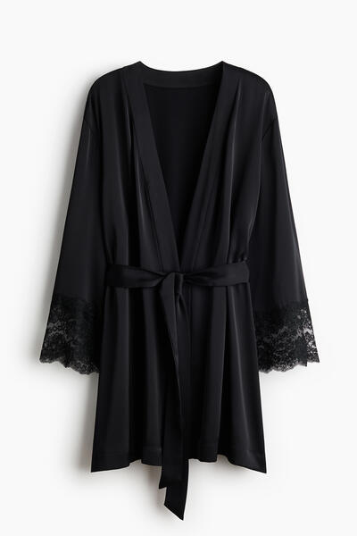 Satin lace-trim robe